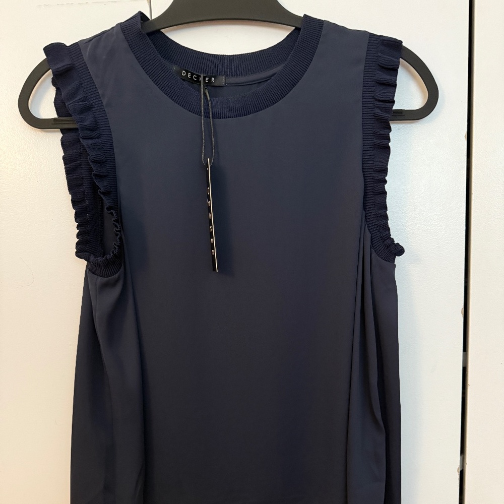 DECKER Navy Ruffle Sleeve Blouse Top | NWT | Size S